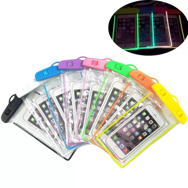 Étuis de téléphone étanches lumineux sac pour iPhone 7 6 6s plus Samsung S10 téléphones portables étanches Shell sac sec avec lanière 5,8 pouces de diagonale