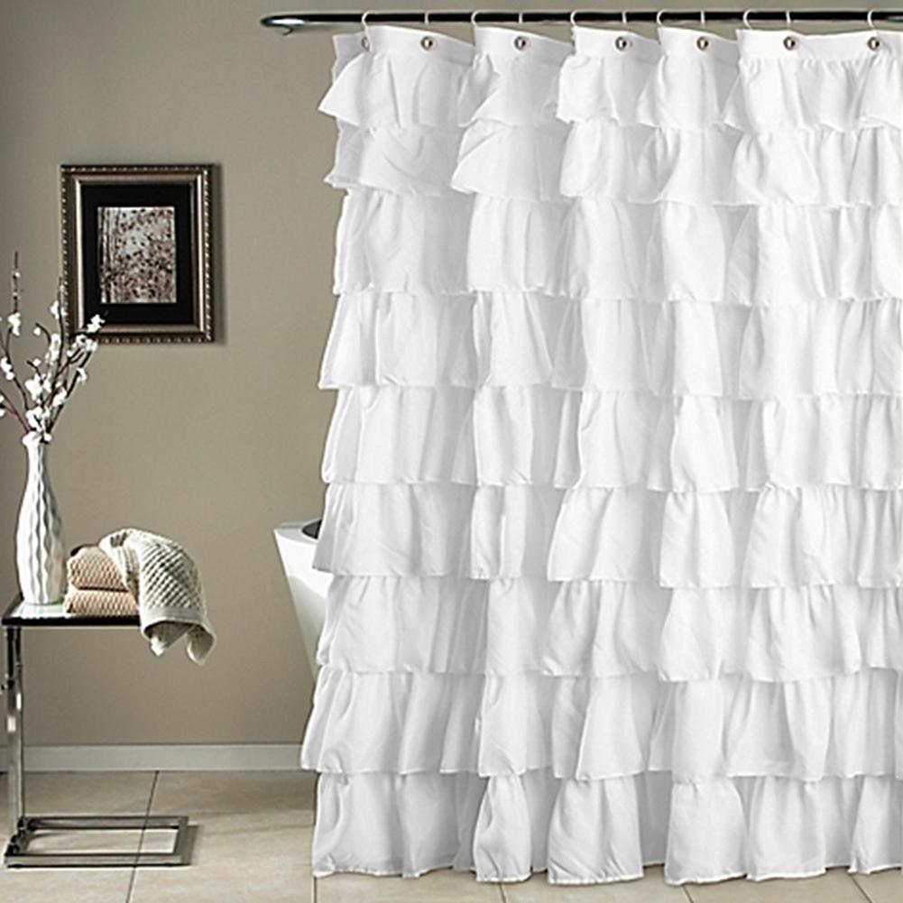 LumiParty Plain Colour Waterproof Corrugated Edge Shower Curtain Ruffled Bathroom Curtain Decoration-25 C18112201