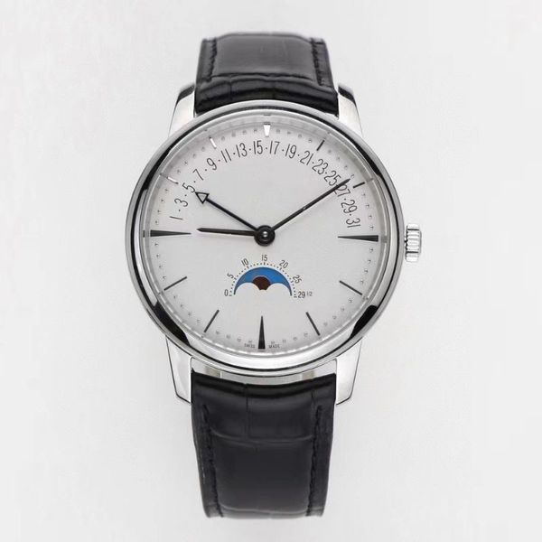 Lunar Inverse Calendar's Watch's Watch High Quality Business Leisure Modification Cal.2460R31l Mouvement Full Fonction Sapphire Bull Mirror En cuir STRAP Nom de la marque