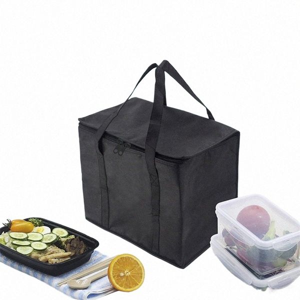 Sac à lunch noir N tissé de grande capacité Sacs insulati thermiques Bento Foil Foil de glace à kee frais à emporter Boîte à lunch S2RC #