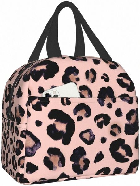 Sac à lunch pour femmes Leopard Print Cheetah Pink isolate Box Box Cooler Tote For Adult Kids Work Office School Picnic réutilisable J8G0 #