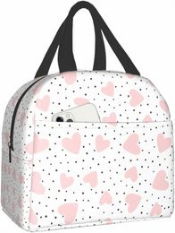 Bolsa de almuerzo para mujeres Pink Heart Dot Box Termal Lunch Bold Bag Reusable Lunch Bag Ladies For Cam Office School E95O#