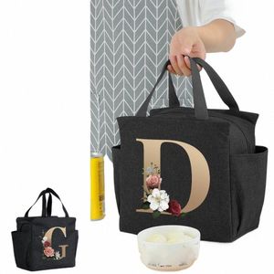 Sac à lunch Insulati Sac isotherme Femmes Kid Lunch Box Gold Letter Série d'impression Pique-nique Voyage Portable Stockage des aliments Leakproof E4Es #