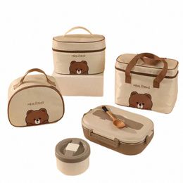 Lunch Bag Leather Bear Kinderen grote capaciteit Bento zakje voor kinderen thermisch geïsoleerde koeler met tafelbeker Tote Picnic Box B29B#