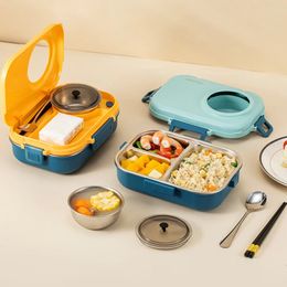Boîte à déjeuner Bento en acier inoxydable, conteneur isolé pour le personnel du bureau des enfants de l'école avec bols à soupe et vaisselle 240312