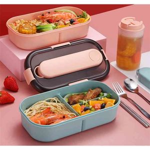 Lunchbox voor kinderen School Plastic Microgolf Bento Box met Compartiment Servies Lekvrije Voedsel Container Box 210818