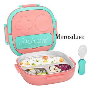 Lunchbox voor kinderen Peuter Bento Box Voedselveilig 18 8 roestvrij staal BPA 3-vaks ontwerp Draagbaar handvat 211028219P