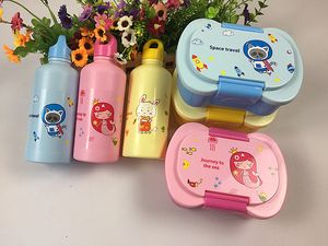 Lunchbox met waterflessen voor kinderen Plastic Bento Box Set Cartoon Kids Bottle voor peuters pre-school kinderopvang BPA gratis