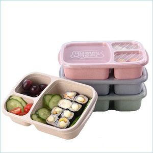 Lunchboxen 3 raster lunchboxen met deksel magnetron voedsel fruit opbergdoos take container draagbare drop levering home tuin huis dhrzu