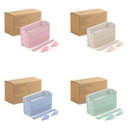 Lunchboxen 3 rooster tarwestro bento transparante dekselvoedselcontainer voor werk reizen draagbare student lunchboxen containers lt256