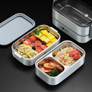 Lunchboxen 304 Roestvrij staal afgesloten isolatie Doublelayer lunchboxmedewerker magnetron Verwarming Bento Box Food Storage Containers 221202