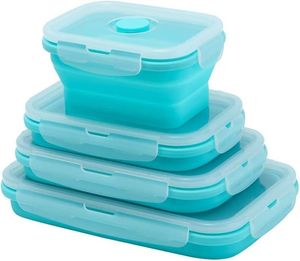 Boîtes à Lunch 4 Pcs Récipients de Stockage de Nourriture Pliables en Silicone avec Couvercles Boîte à Lunch en Silicone Boîte à Bento sans BPA pour Garde-Manger de Cuisine 230802