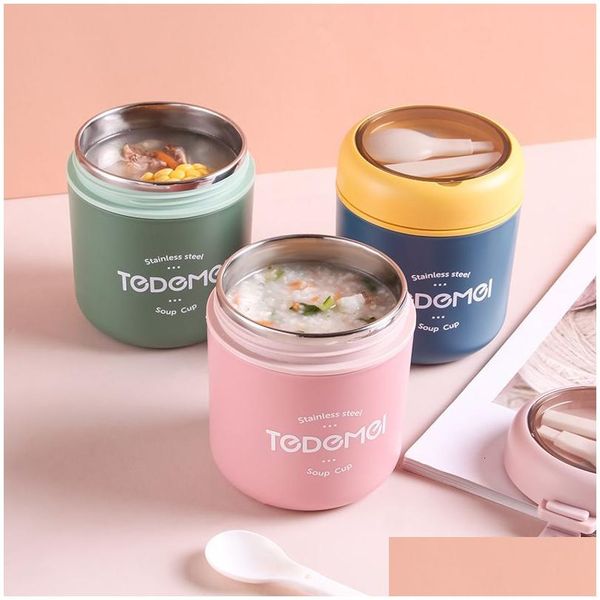 Boîtes à lunch 400 ml 500 ml en acier inoxydable tasse à soupe récipient alimentaire thermique avec cuillère vide bento insaturé pour l'école des enfants 230320 Drop de Dhrvh