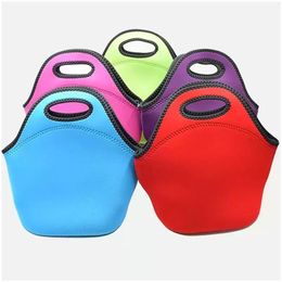 Cajas de almuerzo Bolsas 17 colores Bolsa de asas de neopreno reutilizable Bolso Bolsas blandas insadas con diseño de cremallera para la escuela de trabajo Envío rápido Drop de DHJBA