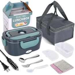 Lancheiras Sacos 2-em-1 Aquecimento Elétrico Lancheira Carro Casa 12V 220/110V Forro Portátil Aço Inoxidável Bento Lancheira Recipiente para Alimentos Bento Box 230617