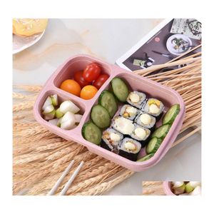 Lunchboxen Taschen 3 Gitter Weizen St Box mit transparentem Deckel Student Kid Worker Umweltfreundliche Lebensmittel Bento 23,5 x 15 x 5 m Drop Lieferung nach Hause G DHG5G