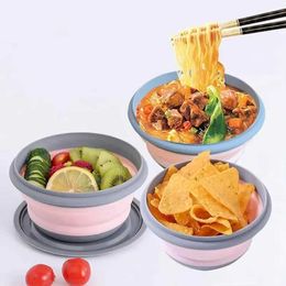 Lunchboxen Tassen 3 stks/Set Silicone Folding Lunch Box met deksel draagbare picknick camping kom set keuken servies kit vouwbare fruit slakkom