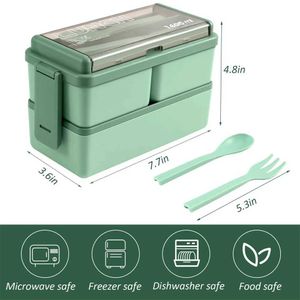 Sacs à lunch Sacs Boîte à lunch portable à double caler pour enfants avec fourchette et cuillère à micro-ondes Bento Boîtes à une vaisselle Conteneur de rangement alimentaire