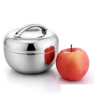 Boîtes à lunch Sacs Double paroi en acier inoxydable Apple Box Pique-nique avec poignée Thermos Récipient alimentaire 800 ml 1L 1,3 L Vaisselle Vaisselle Dh2F9