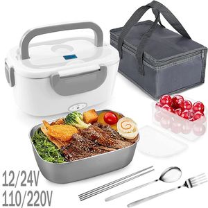 Lunchboxen Zakken Elektrische lunchbox Roestvrij staal School Student Picknick 220V 110V 24V 12V Verwarming Voedselverwarmer Verwarmde container Auto EU US Plug 231207