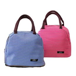 Fiambreras Bolsas Moda Bento Box Organizador Impresión de rayas Espesar Insated Lunch Bag Bolso a prueba de agua para Office School Cam Hig Dh1Rn