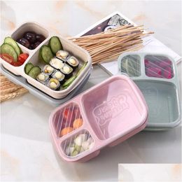 Lunchboxen Zakken Raster Tarwe St Magnetron Bento Food Grade Gezondheid Diner Box Student Draagbare Fruit Snack Opslagcontainer Sea Drop De Dhbvi