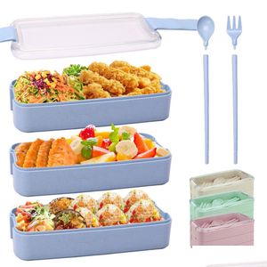 Lunchboxen Zakken Gezond materiaal Lunchbox 3 Laag 900 ml Tarwe St Bento Boxes Microwave Dinware Food Storage Container Lunchbox Dhr8j