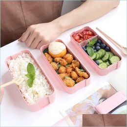 Lunchboxen tassen lunchbox 3 rooster tarwe st bento transparante deksel voedselcontainer voor werk reizen draagbare studentenboxen containers dr DHHVS