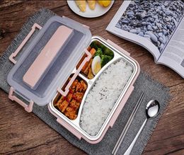 Lunchboxen Tassen ONEUP roestvrijstalen lunchbox Milieuvriendelijk Tarwestro Voedselcontainer met bestek Bento Box Met Compartimenten Magnetronbestendig SH190928 Z230630