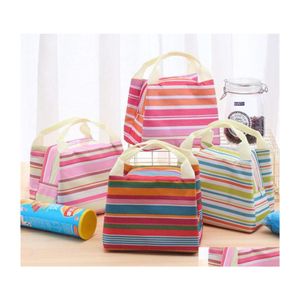 Boîtes à lunch Sacs Portable Carry Case Box Canvas Stripe Picnic Drink Thermique Insated Cooler Tote Bag 6 Couleurs Wq208 Drop Delivery Hom Otige