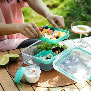 Lunchboxen zakken draagbaar handvat ontwerp dubbele laag lunchbox compartiment bento dozen studenten peuter bento containers buiten salade picknickbox