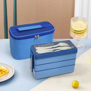 Sacs à lunch Boîte à lunch portable pour les enfants avec fourchette et cuillère à micro-ondes Bento Boîtes à vaisselle Conteneur de rangement alimentaire avec sac 1 couche