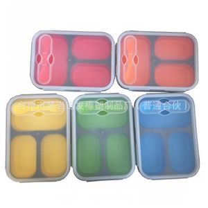 Lunchboxen tassen rec silica gel lunchbox met lepel vork student bento box herstelbaar eco -vriendelijk smakeloze sile lunchboxen mode dh83q