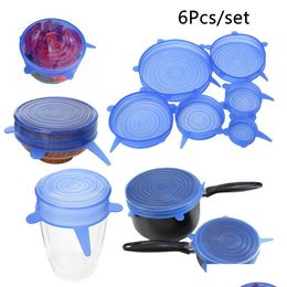 Boîtes à lunchSacs Sile Couvercles extensibles Couvercle d'aspiration réutilisable-Bol Pan Plaque Pot Alimentaire Stockage Frais Er Scellant Cuisine Bouchon Drop Livraison Dhyke