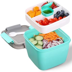 Boîtes à lunch Bento Salad Container Bowls 2 Compartiments with Dressing For Food 230216