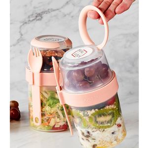 Lunchboxen ontbijt havermout graan noot yoghurt salade cup afdichting container set met vork saus cup deksel bento tuppers eten taper kom lunchbox 230331