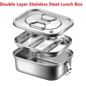 Boîtes à lunch Double Couche En Acier Inoxydable 2 3 Grille Étanche Bento Forte Étanchéité Pour Stocker Divers Fruits Snack 230320