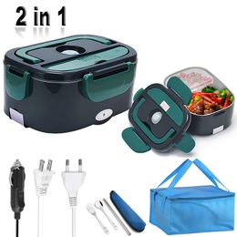 Boîtes à lunch Double Usage 220V 110V 24V 12V Boîte Chauffante Électrique En Acier Inoxydable École Voiture Pique-Nique Alimentaire Chauffage Réchauffeur Réchauffeur Récipient 230228