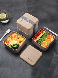 Lunchboxen Kotak Makan Siang Persegi 2 Lapisan Mangkuk Segar Peralatan Insulasi Microwave Siswa Dengan Tutup Sendok Sumpit Wadah Bento 230328