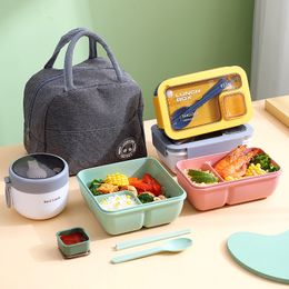 Boîtes à Lunch Sacs Portables pour Enfants École Bureau Bento avec Vaisselle Sac Thermique Kit Complet Micro-ondable Chauffage 230320