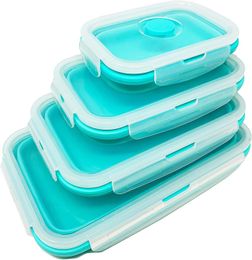 Boîtes à lunch Ensemble de 4 boîtes de rangement pliables en silicone pour aliments Boîte à repas restants pour la cuisine Boîtes à bento sans BPA Micro-ondes 230704