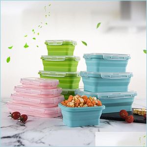 Boîtes à lunch Sile Pliant Rec Pliable Bento Box Récipient Alimentaire Bol 350/500/800/1200 ML 4pcs / Set Livraison Directe Maison Jardin Maison Dhp8K