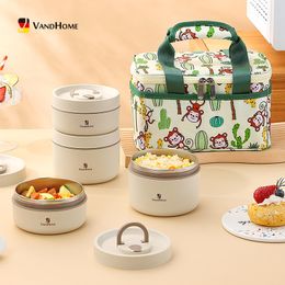 Lunchboxen Vandhome Thermische Bento Box draagbare geïsoleerde container met zak magnetron veilig 188 roestvrijstalen voedsel 230320