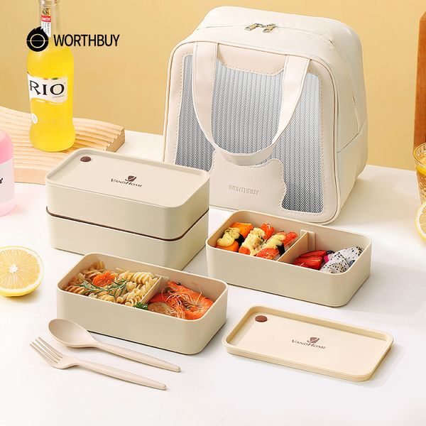 Boîtes à lunch WORTHBUY Boîte portable Boîte à bento en plastique allant au micro-ondes avec compartiments Sauce Empilable Salade Fruit Food Container 230731