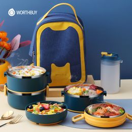 Boîtes à déjeuner WORTHBUY Portable pour enfants école thermique récipient alimentaire étanche en acier inoxydable Bento cuisine 230204
