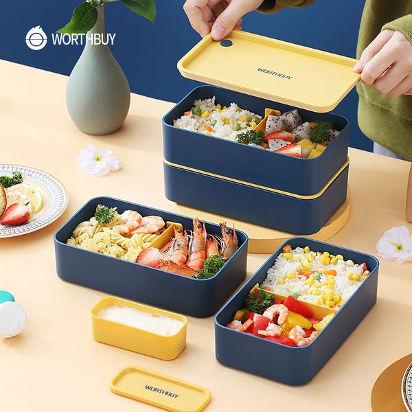 Boîtes à lunch WORTHBUY Bento en plastique portable au micro-ondes avec compartiments Sauce Empilable Salade Fruit Food Container 230320