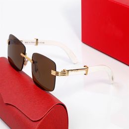 Lunettes de soleil nouvelles lunettes de soleil design pour hommes lunettes de corne de buffle blanc femmes lunettes de soleil sans monture en bois de bambou avec cadre en métal ondulé com178J