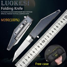 LUOKESI Cuchillo plegable Original Austria M390 Hoja de acero en polvo Mango de fibra de carbono Cuchillo de bolsillo Herramienta EDC para trabajar Camping Supervivencia Uso en el hogar 392