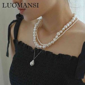 Luomansi onregelmatige barokke All Natural Freshwater Pearl 3 Layer Ketting Noble Vrouw Bruiloft S925 Zilveren Hoge Sieraden