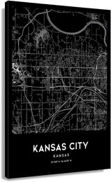 Luosucsf Kansas City Map Poster Kansas City Mapa de la pared Mapa Mapa Impresión Imagen Decoración colgante Cabina para el hogar Pintura al óleo para dormitorio
